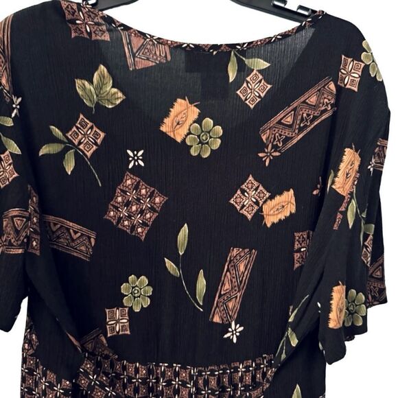 Another Thyme Black & Brown Boho Floral Leaf Print Summer Dress Size 18W - Picture 5 of 7